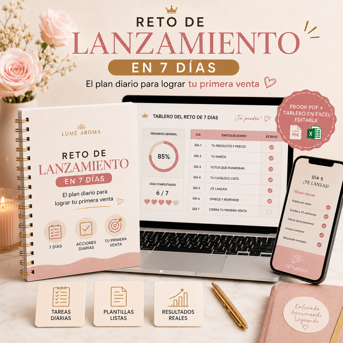 ✅ RETO DE LANZAMIENTO EN 7 DÍAS (Plantillas + Microtareas + Manual paso a paso)🎁